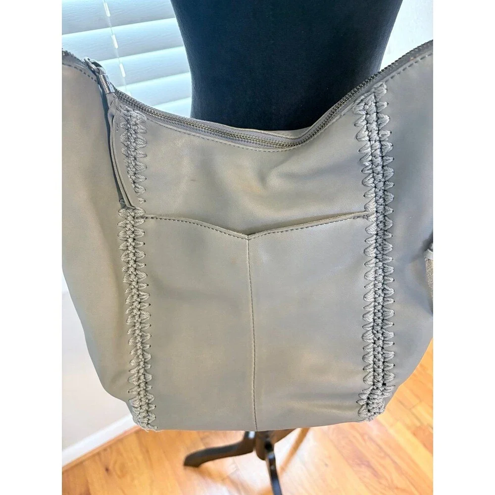 The Sak Sequoia Leather Hobo Bag in Dusty Blue Crochet